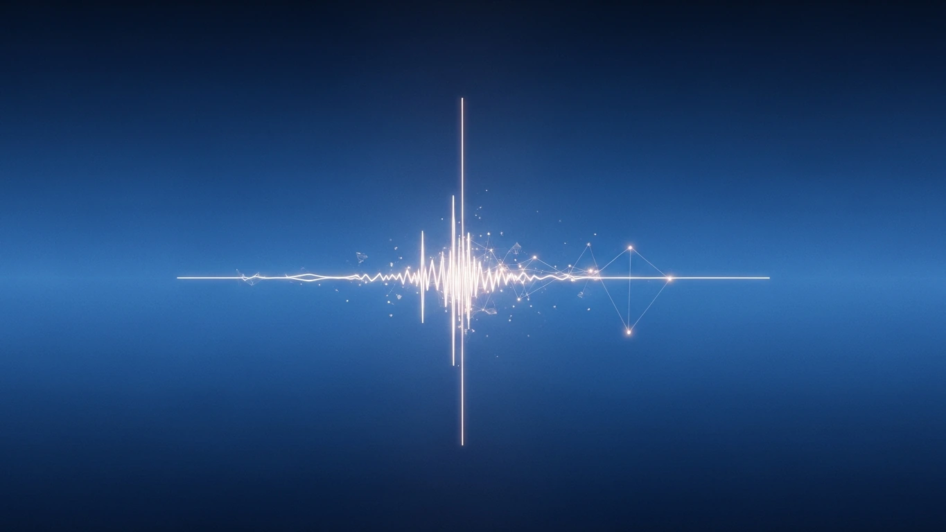 Glowing sound wave and connected data points on blue, symbolizing audio evidence.