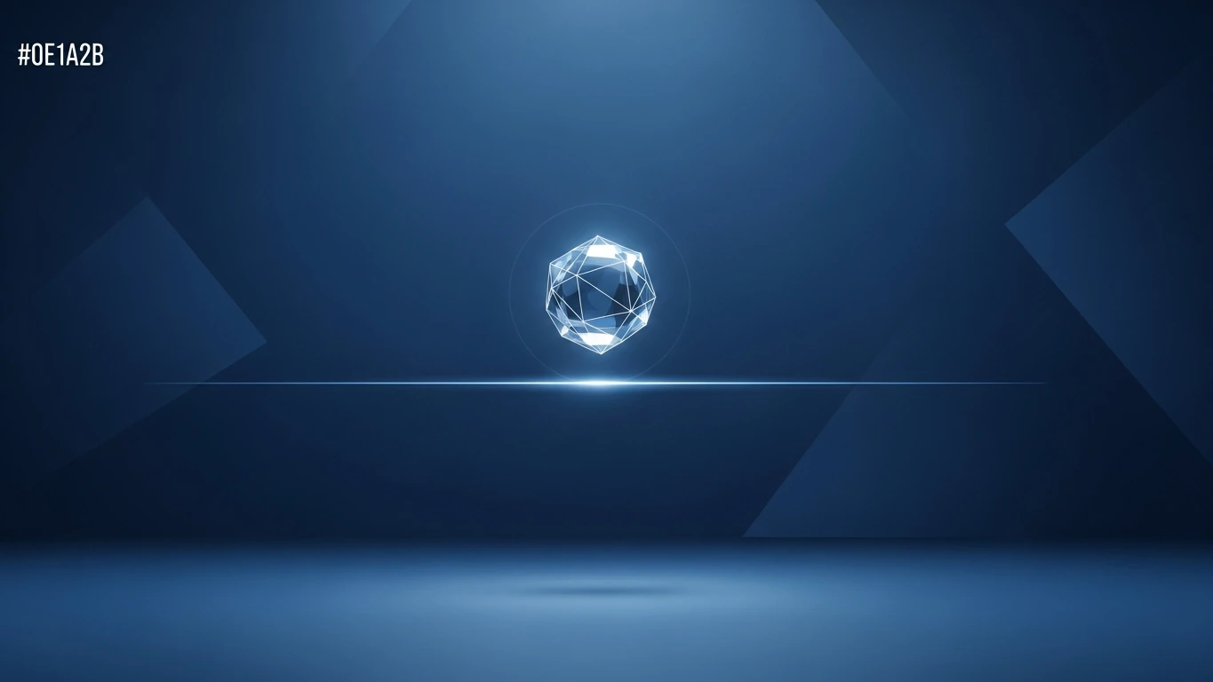 A glowing, faceted crystal floats above a light line on a blue background, hinting at digital for...