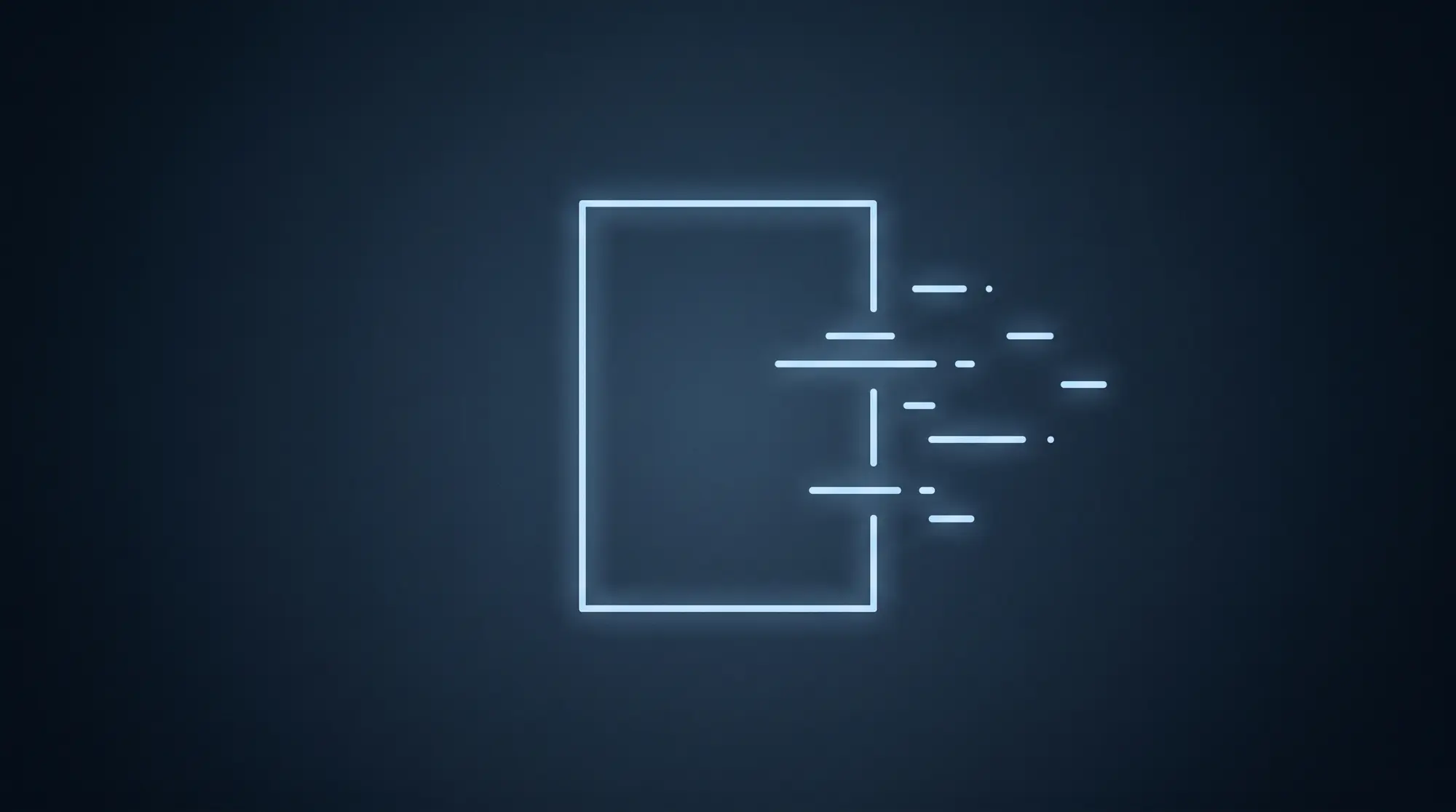 A pale blue outline of a blank sheet of paper on a deep navy field, with several short horizontal marks to its right, out of alignment with one another and overlapping the sheet's edge.