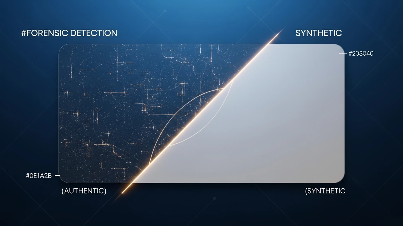 Abstract graphic split between complex authentic data and a plain synthetic area.