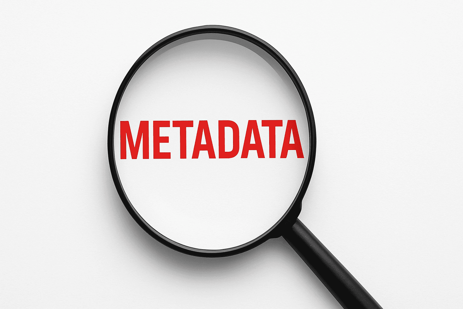 Magnifying glass over digital file data reveals crucial photo metadata for forensic use.