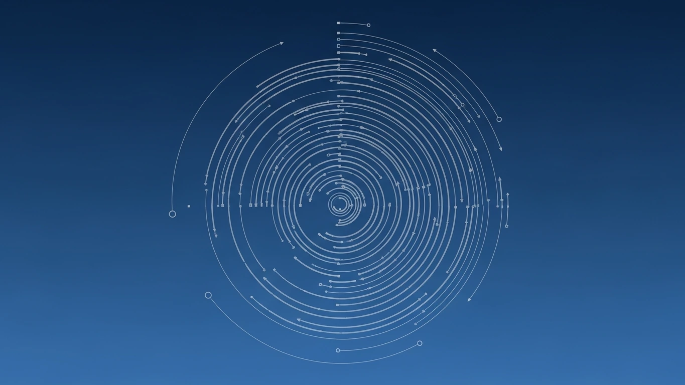 Abstract concentric circles and arrows on blue, illustrating photo metadata structure.