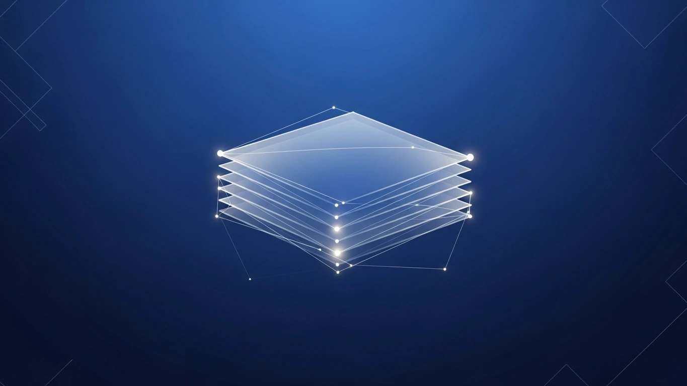 Abstract layers of information connected by nodes, representing criminal discovery.