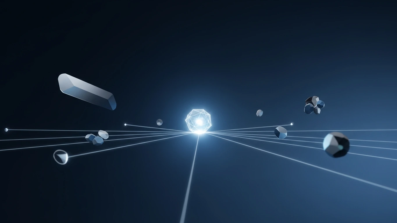 A glowing central data hub connects to floating shapes, visualizing the critical insights of Earl...