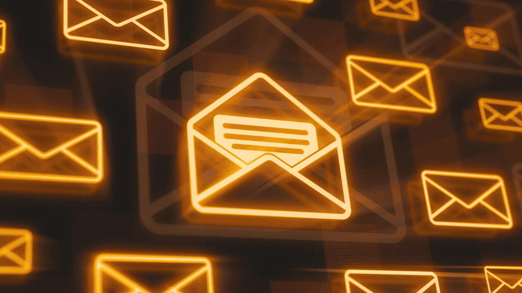 Email Headers Image. Illuminated email icons on a black background.